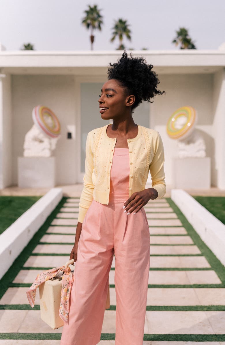 Gal Meets Glam Collection Stephanie Cross Strap Cotton Jumpsuit, Alternate, color, 