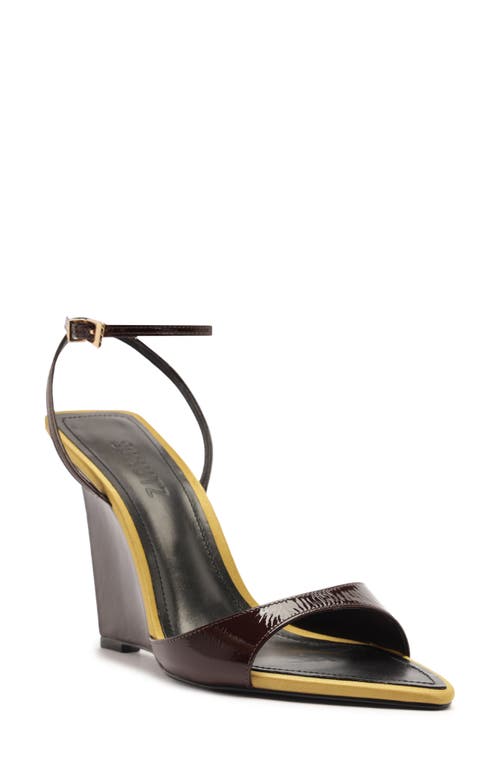 Schutz Elodie Ankle Strap Pointed Toe Wedge Sandal In Brown