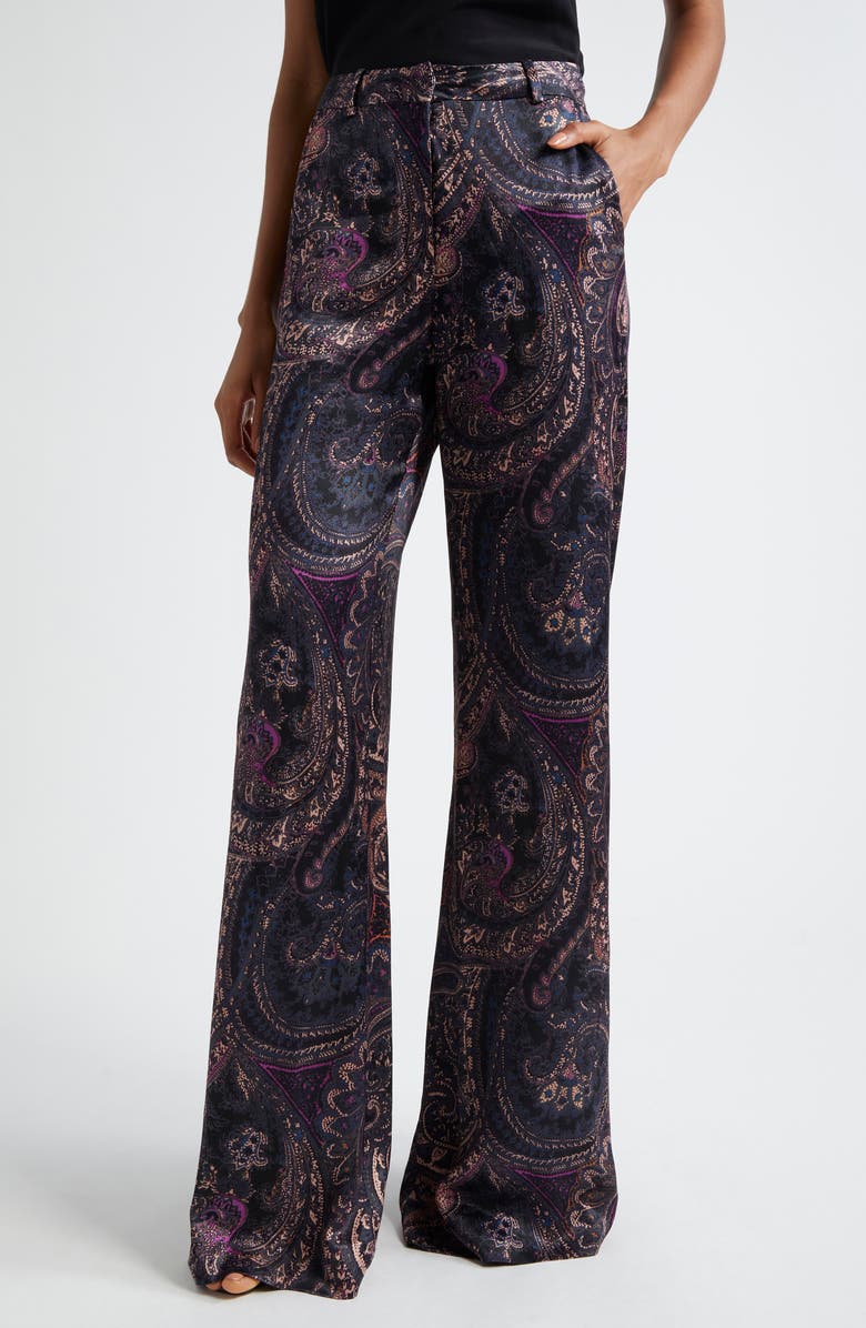 L'AGENCE Pilar Wide Leg Velvet Pants, Main, color, 