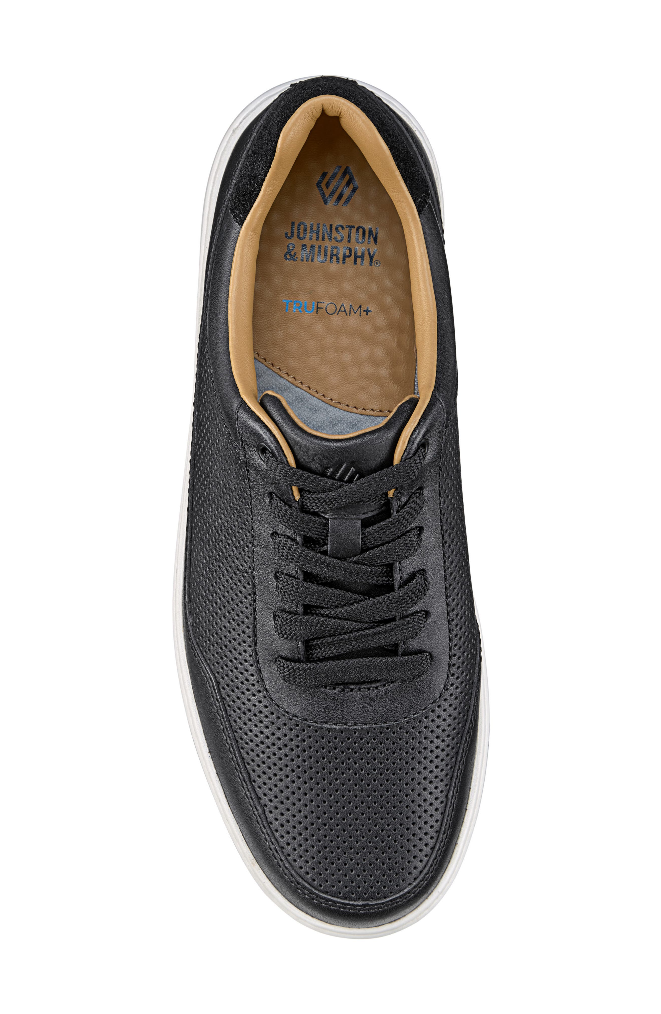 Johnston & Murphy Dawson Perforated Leather Sneaker, Alternate, color, Black Full Grain