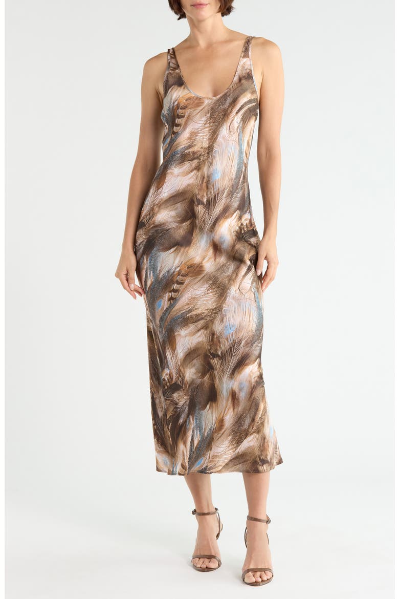 Akiya Print Satin Maxi Slipdress, Main, color, NEUTRAL/ BL MIX FEATHER