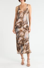 L'AGENCE Akiya Print Satin Maxi Slipdress
