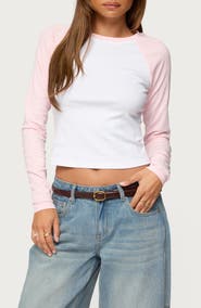 EDIKTED Raya Raglan Long Sleeve Crop Top