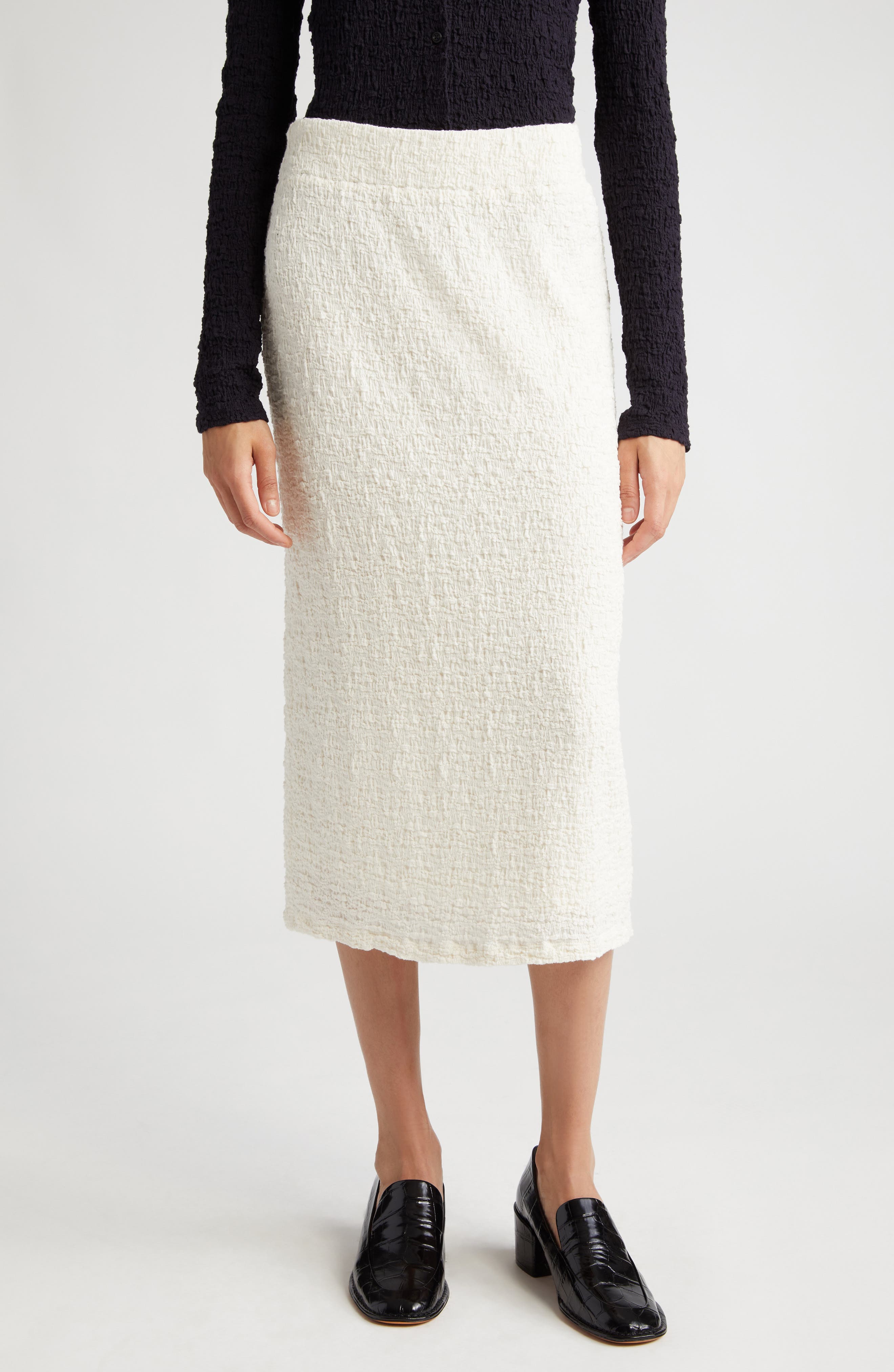 Vince Smocked Cotton Blend Midi Skirt