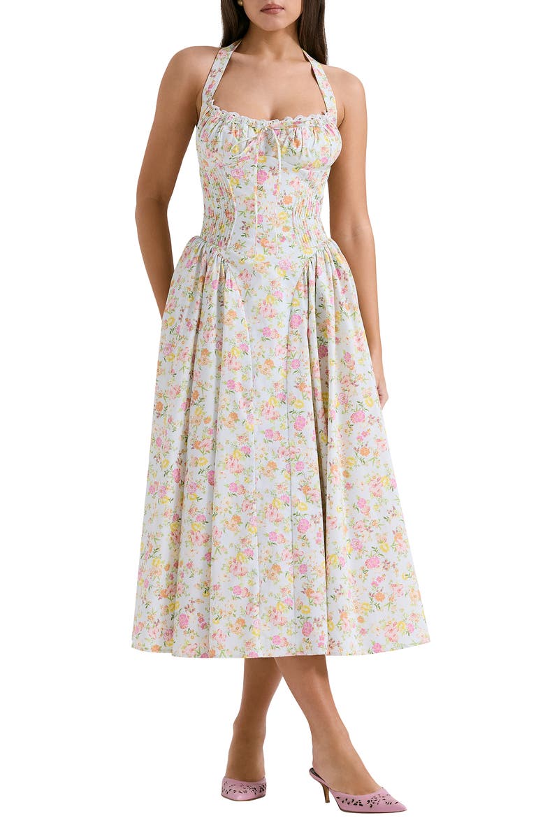 Adabella Floral Pleated Halter Sundress, Main, color, FLORAL PRINT