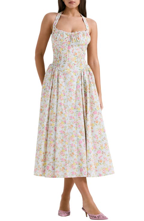 Adabella Floral Pleated Halter Sundress