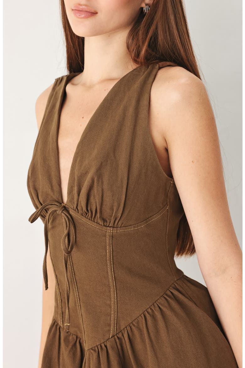 Stretch Cotton Corset Dress, Alternate, color, BROWN