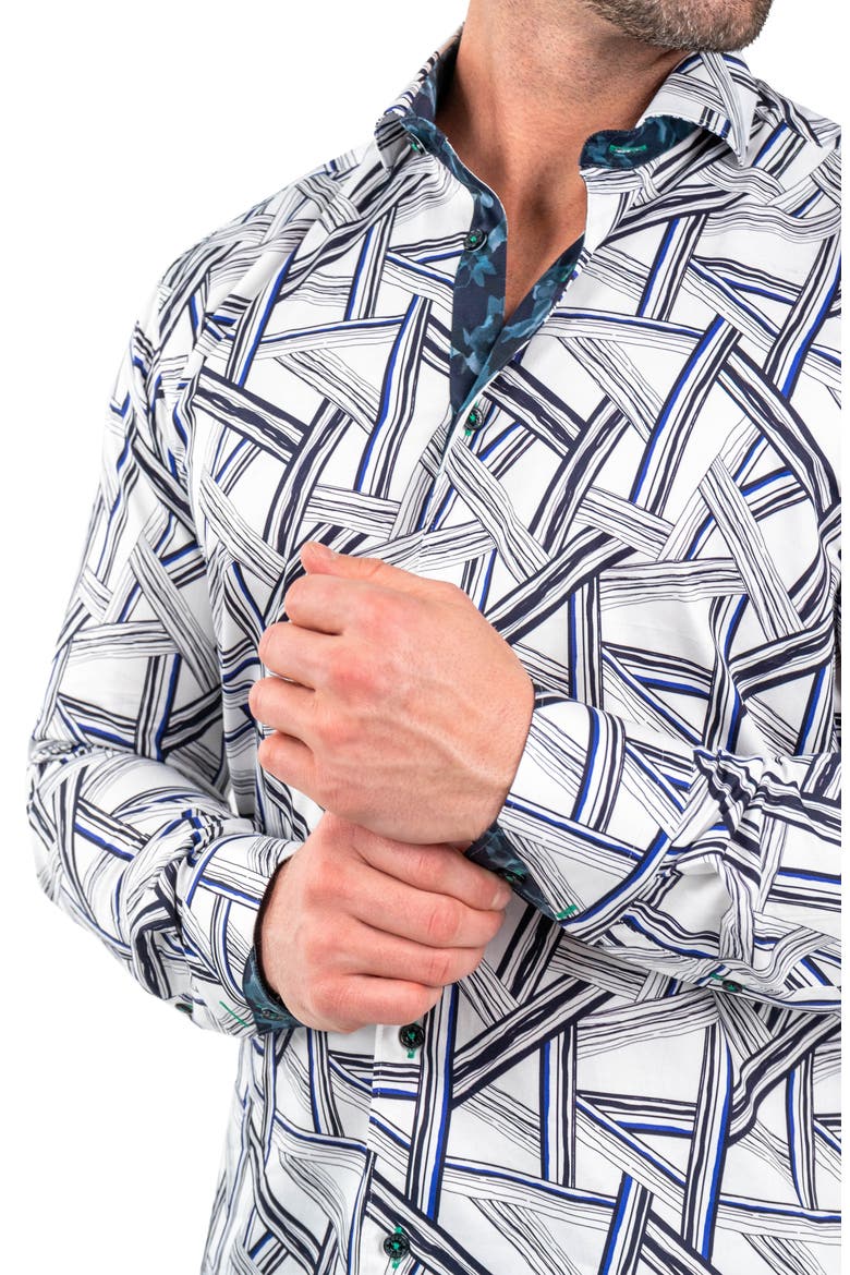 Einstein Bamboo Print Cotton Button-Up Shirt, Alternate, color, BLUE