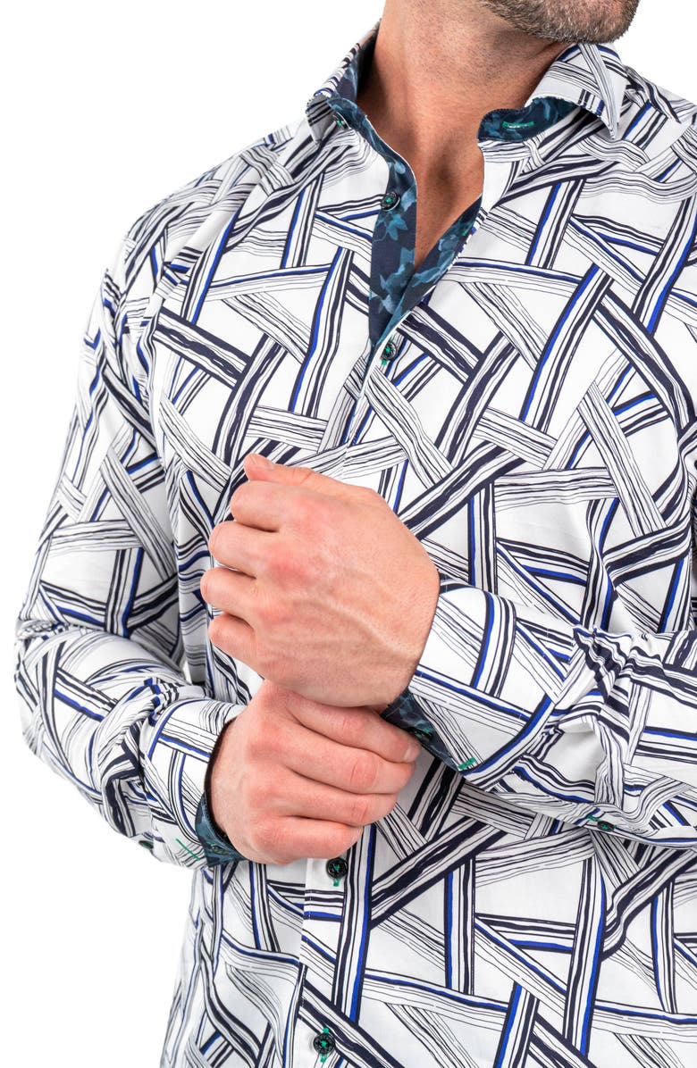 Maceoo Einstein Bamboo Print Cotton Button-Up Shirt, Alternate, color, Blue