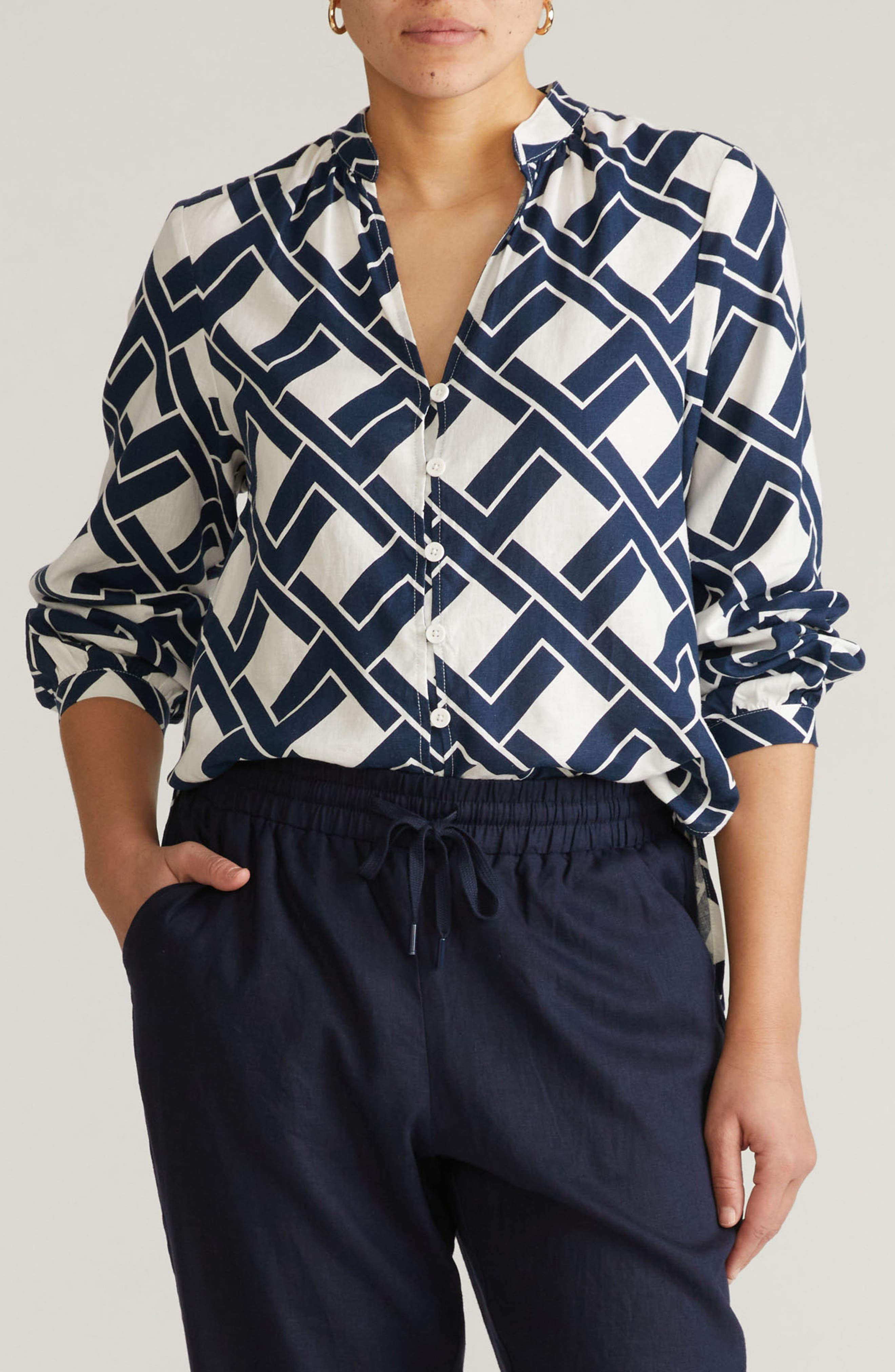 Universal Standard Aix Linen Blend Button-up Shirt In Blue