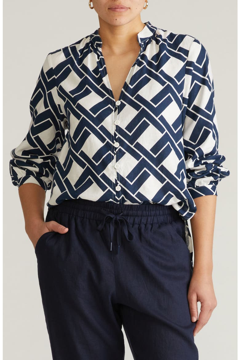 Aix Linen Blend Button-Up Shirt, Main, color, GEOMETRICA PRINT