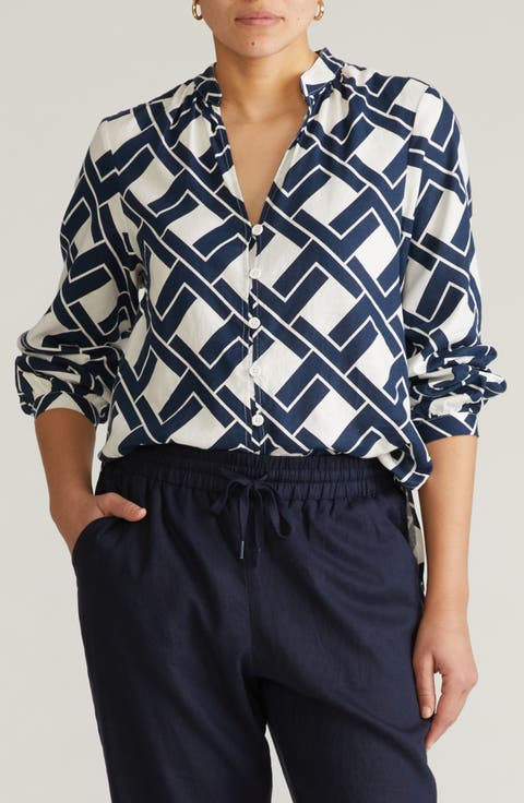 Aix Linen Blend Button-Up Shirt (Plus)