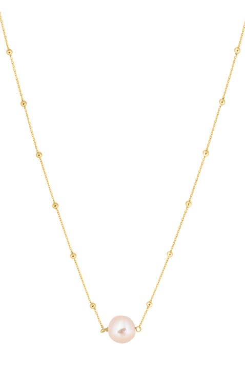 925 Gold Plated Silver ,Peach Freshwater Pearl Necklace