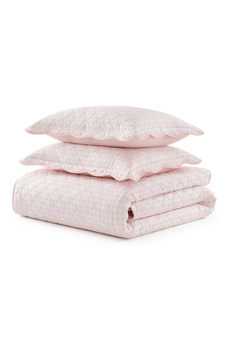 Olivia Gingham Cotton Percale Quilt Set, Main, color, SOFT PINK