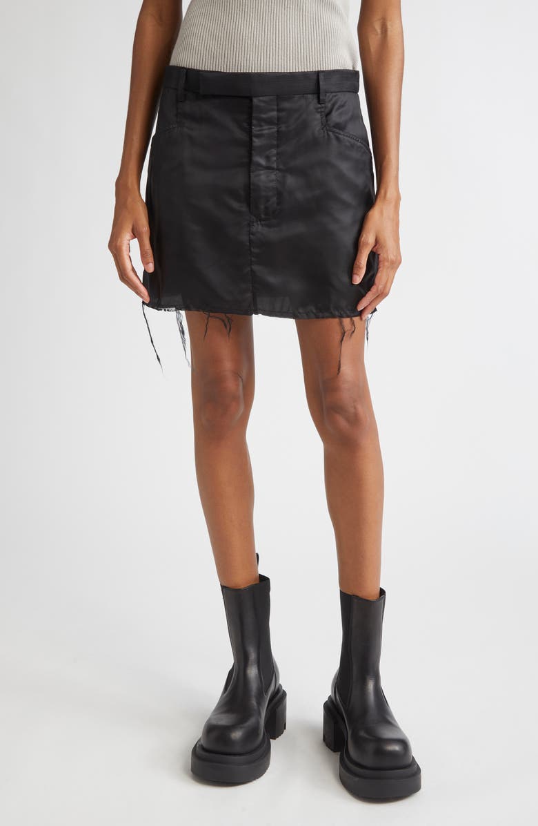Rick Owens Firbanks Raw Edge Satin Miniskirt, Main, color, Black