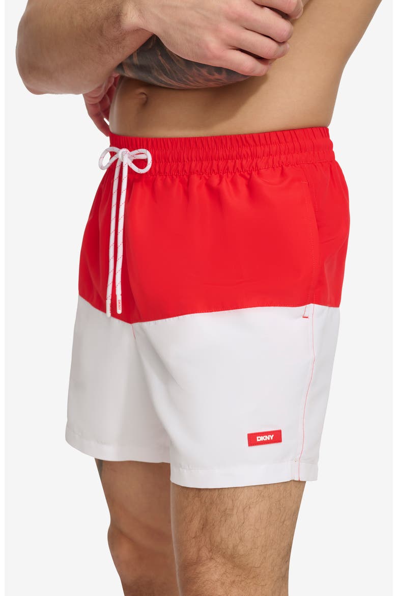 Colorblock Swim Trunks, Alternate, color, RED