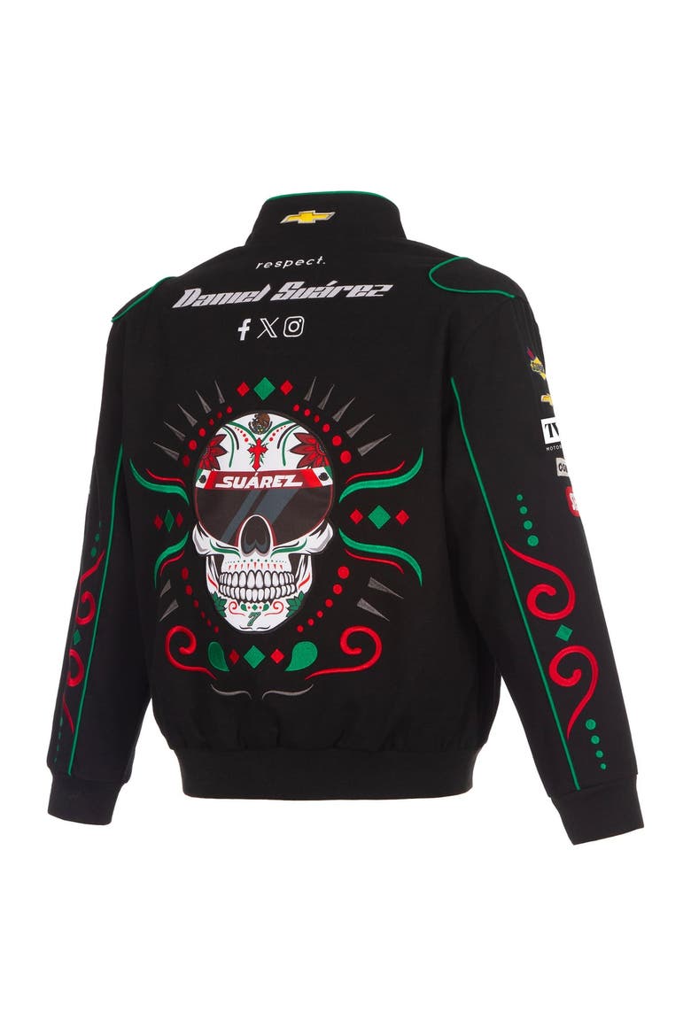 Men's JH Design Black Daniel Suarez 2026 Sugar Skull Full-Snap Twill Racing Jacket, Alternate, color, Black