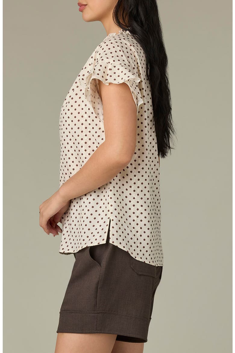 Ruffle Embroidered Top, Alternate, color, ECRU/ BROWN