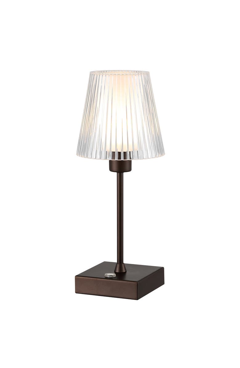 JONATHAN Y Oscar Modern Industrial Rechargeable/Cordless Iron/Acrylic Integrated Portable LED Table Lamp with Ribbed Shade, Main, color, Oil Rubbed Bronze