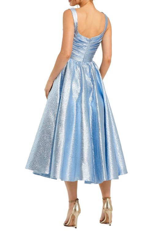 Mac Duggal Metallic A-line Midi Cocktail Dress In Ice Blue