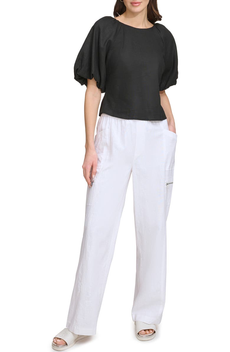 DKNY Puff Sleeve Linen Blend Top, Alternate, color, 