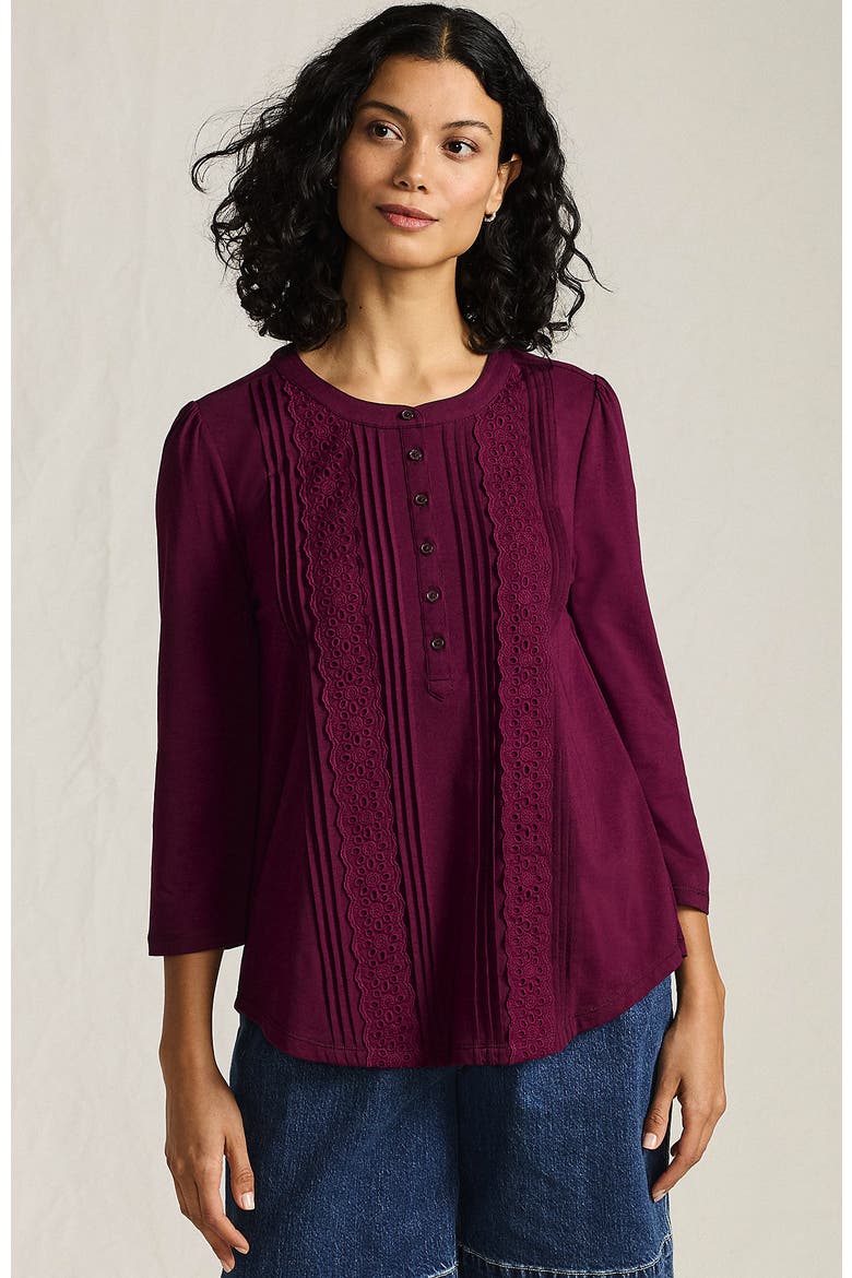 Plus Size 3/4 Sleeve Lightweight Jersey Embellished Top, Main, color, Vivid Plum