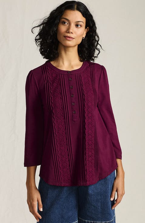 Plus Size 3/4 Sleeve Lightweight Jersey Embellished Top