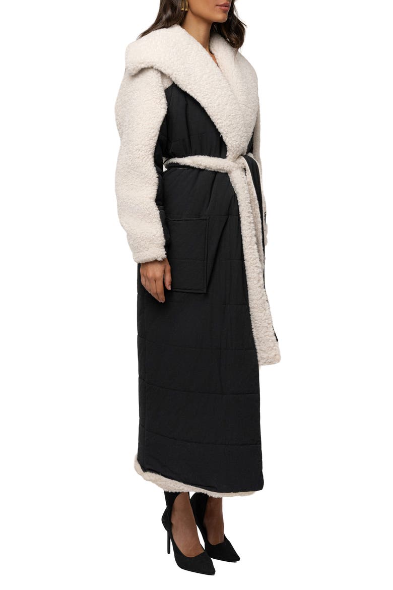 Quilted Longline Coat with High Pile Fleece Lining, Alternate, color, BLACK