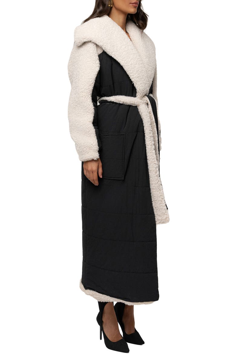 JLUXLABEL Quilted Longline Coat with High Pile Fleece Lining, Alternate, color, Black