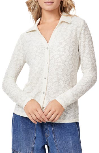 Scotch & Soda Button Front Long Sleeve Top In White