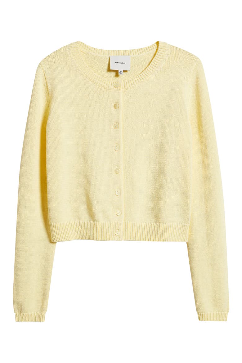 Clara Cotton Crewneck Cardigan, Alternate, color, PINEAPPLE