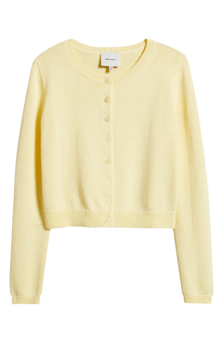 Reformation Clara Crewneck Organic Cotton Cardigan, Main, color, Pineapple