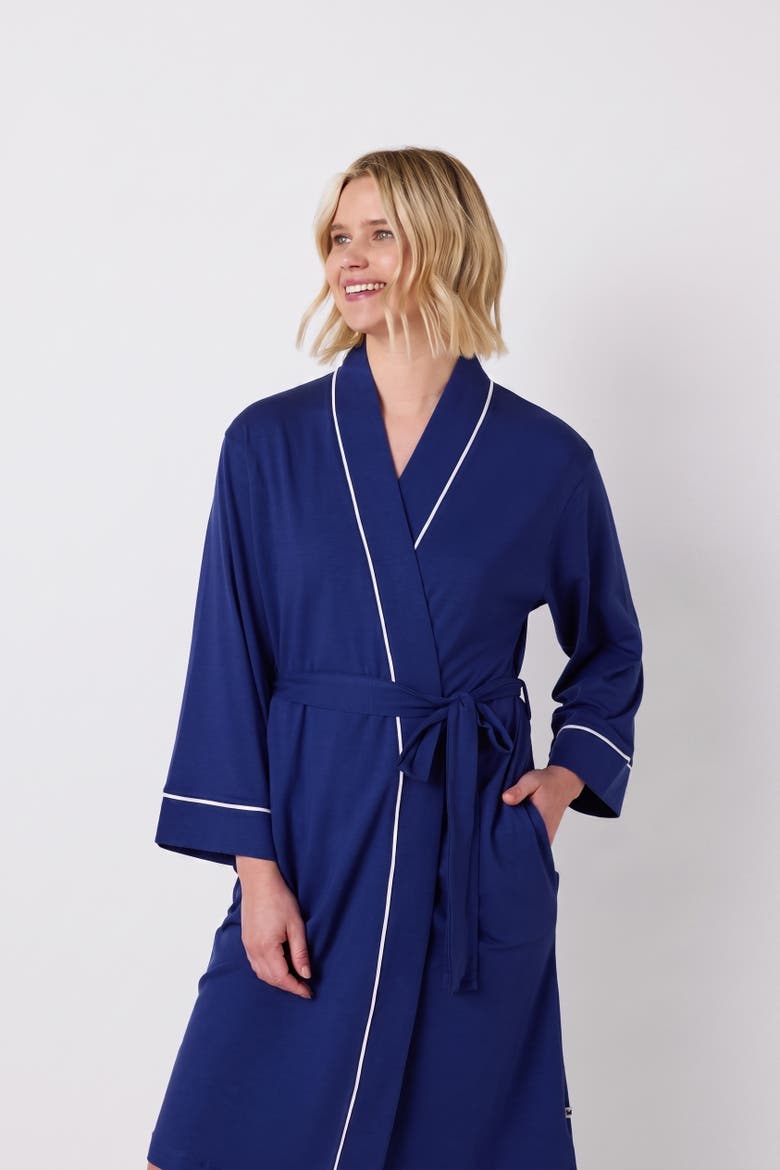 Solid Pima Knit Kimono Robe, Alternate, color, Marine Blue