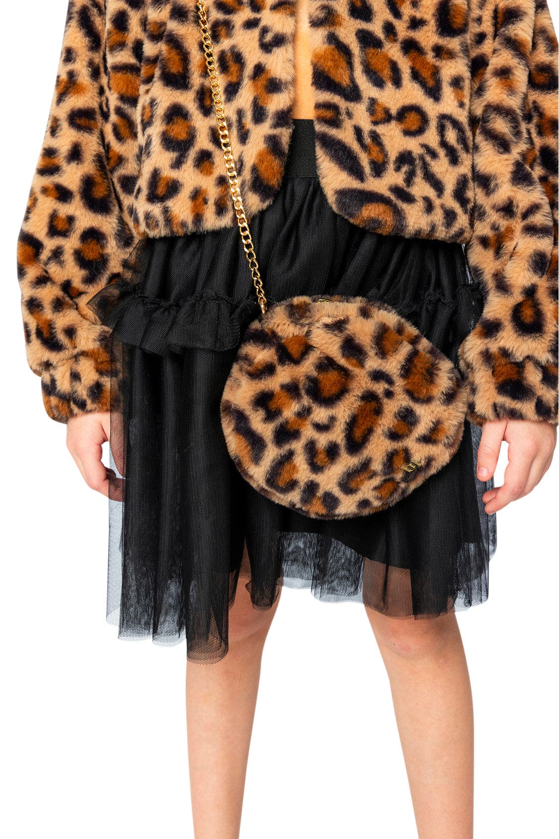 Leopard Faux Fur Chain Strap Zipper Shoulder Bag, Alternate, color, Brown with Leopard Print