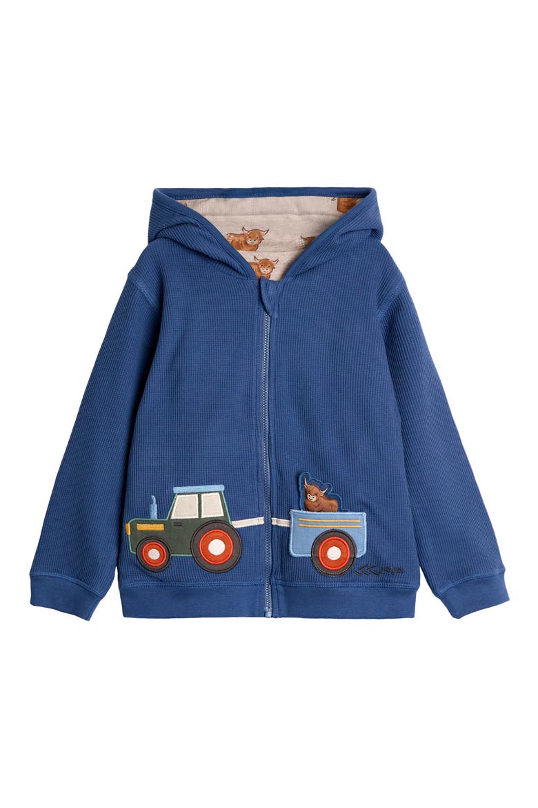 Kids' Highland Cow Reversible Cotton Zip-Up Hoodie, Main, color, INDIGO