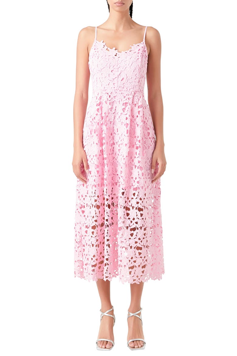 Lace Spaghetti Strap Midi Dress, Main, color, PINK