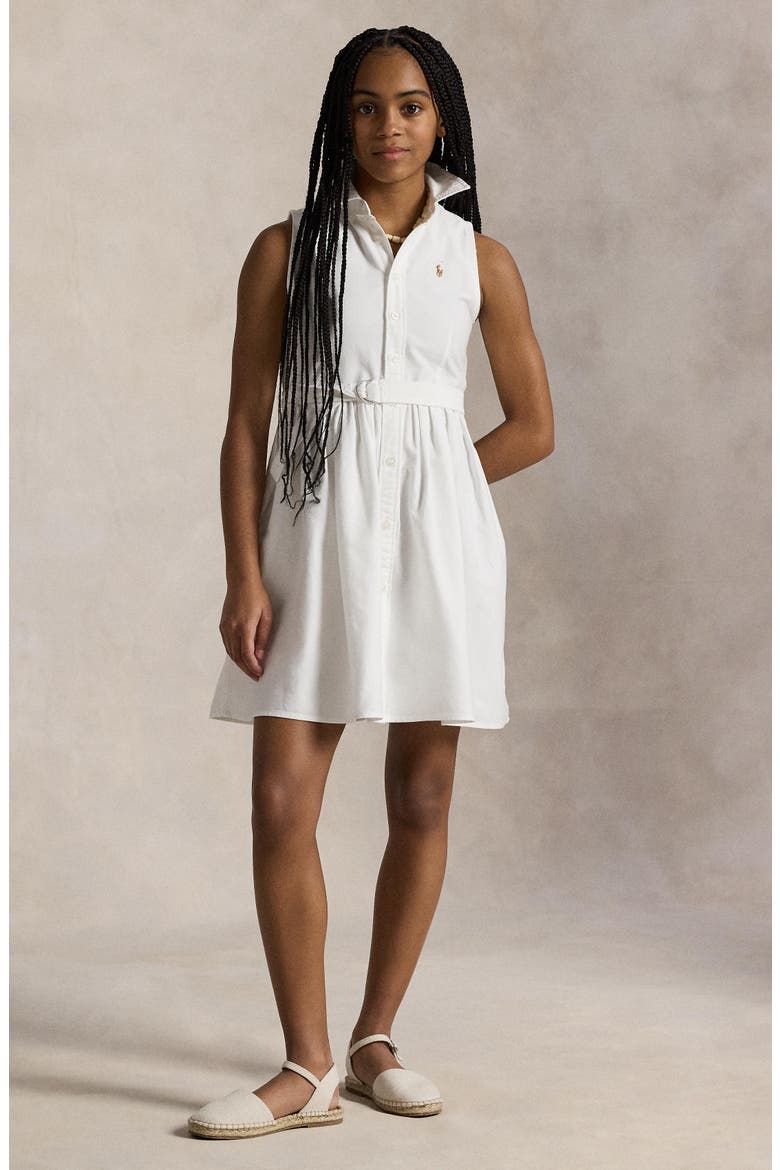 Kids' Sleeveless Cotton Oxford Dress, Alternate, color, WHITE