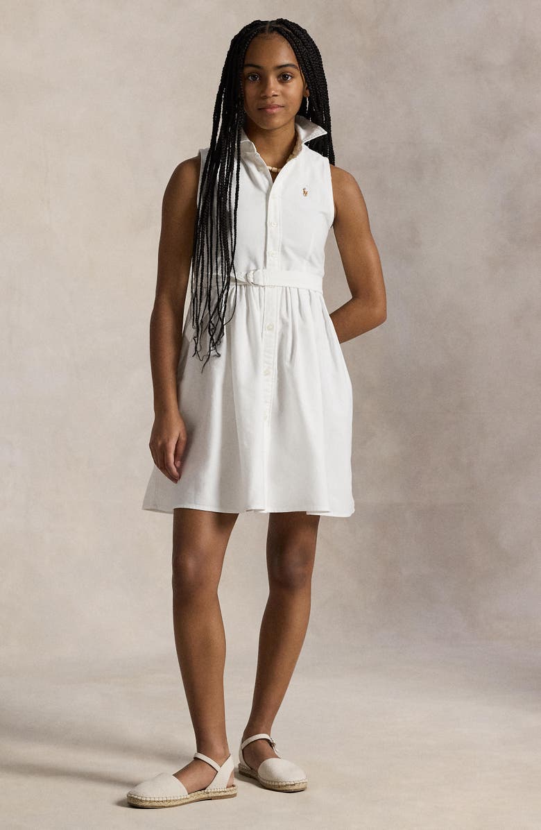 Polo Ralph Lauren Kids' Sleeveless Cotton Oxford Dress, Alternate, color, White