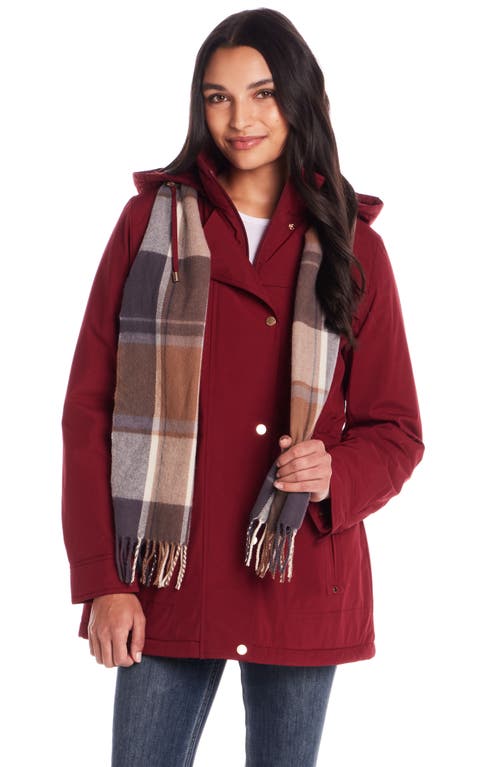 Gallery Water Resistant Insulated Stadium Coat With Removable Hood In Red