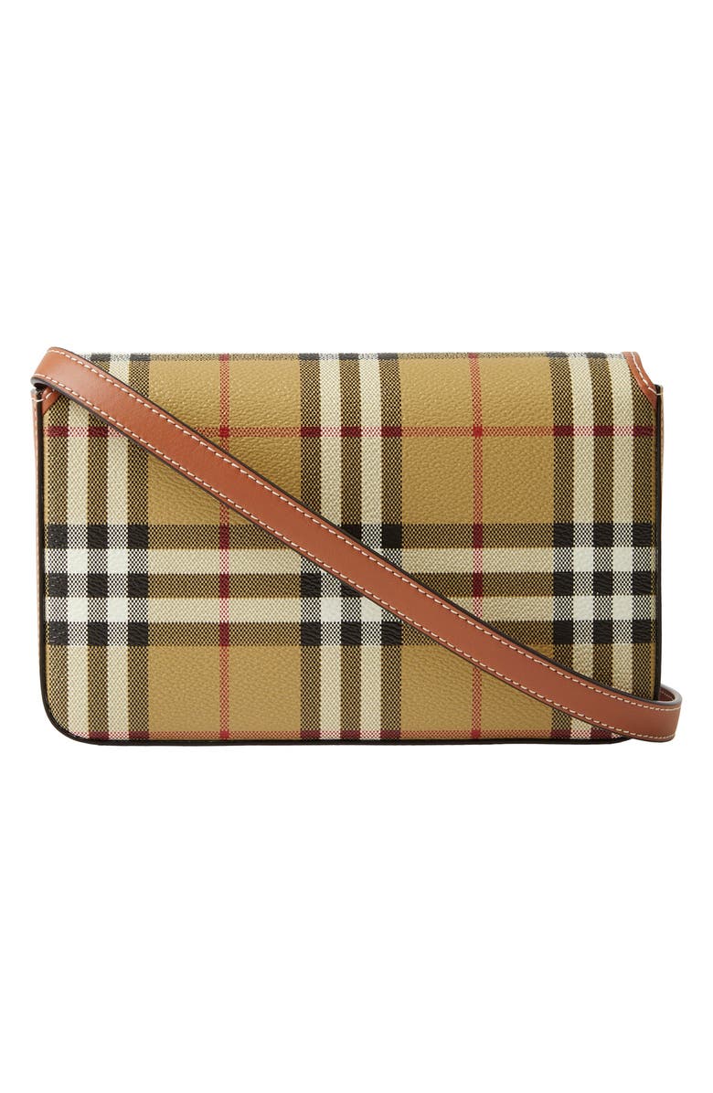 Burberry Hampshire Check Coated Canvas Crossbody Bag, Alternate, color, Vintage Check/ Briar Brown