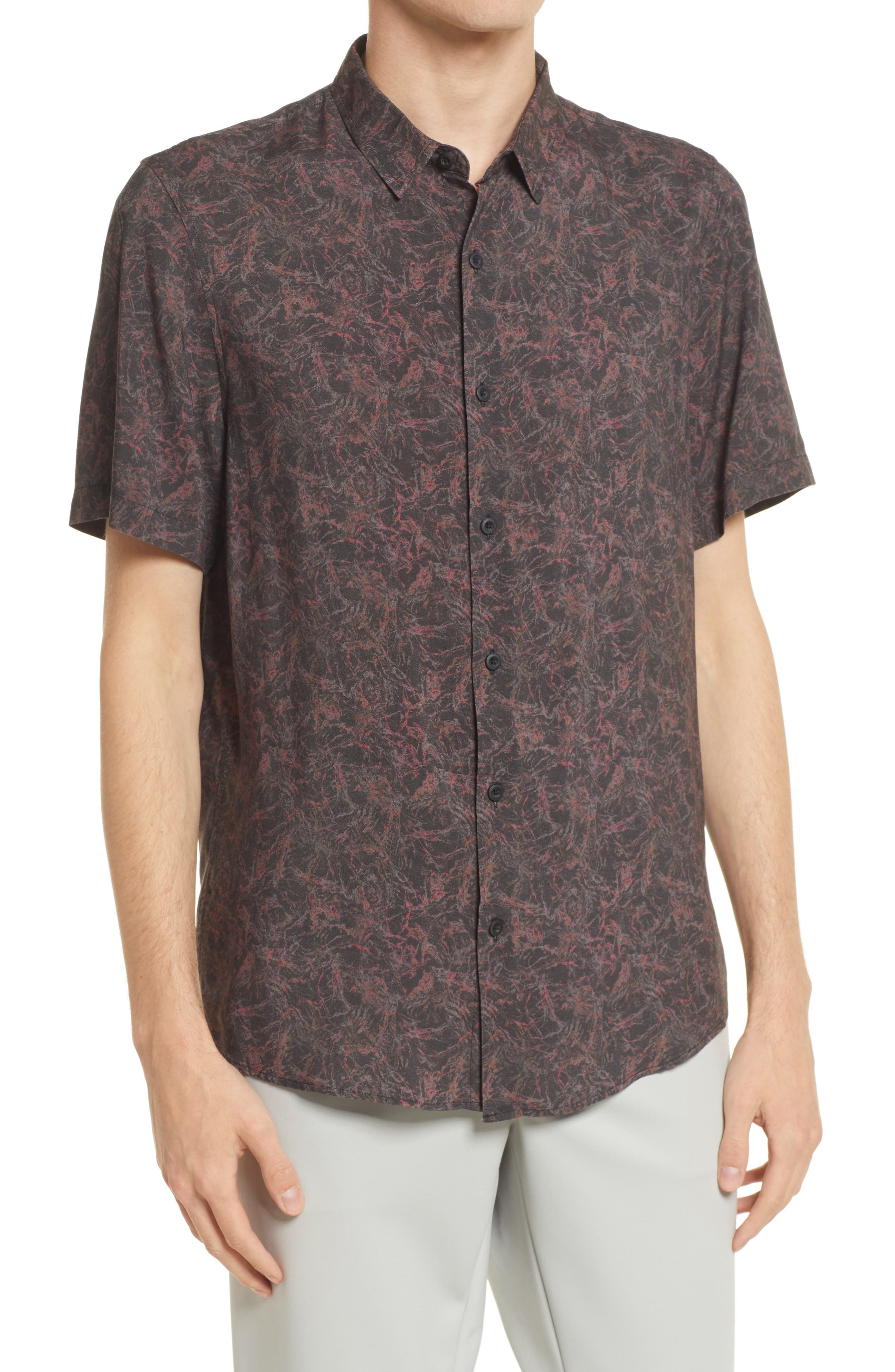 Open Edit Marble Print Short Sleeve Button-Up Shirt (Men) | Nordstromrack