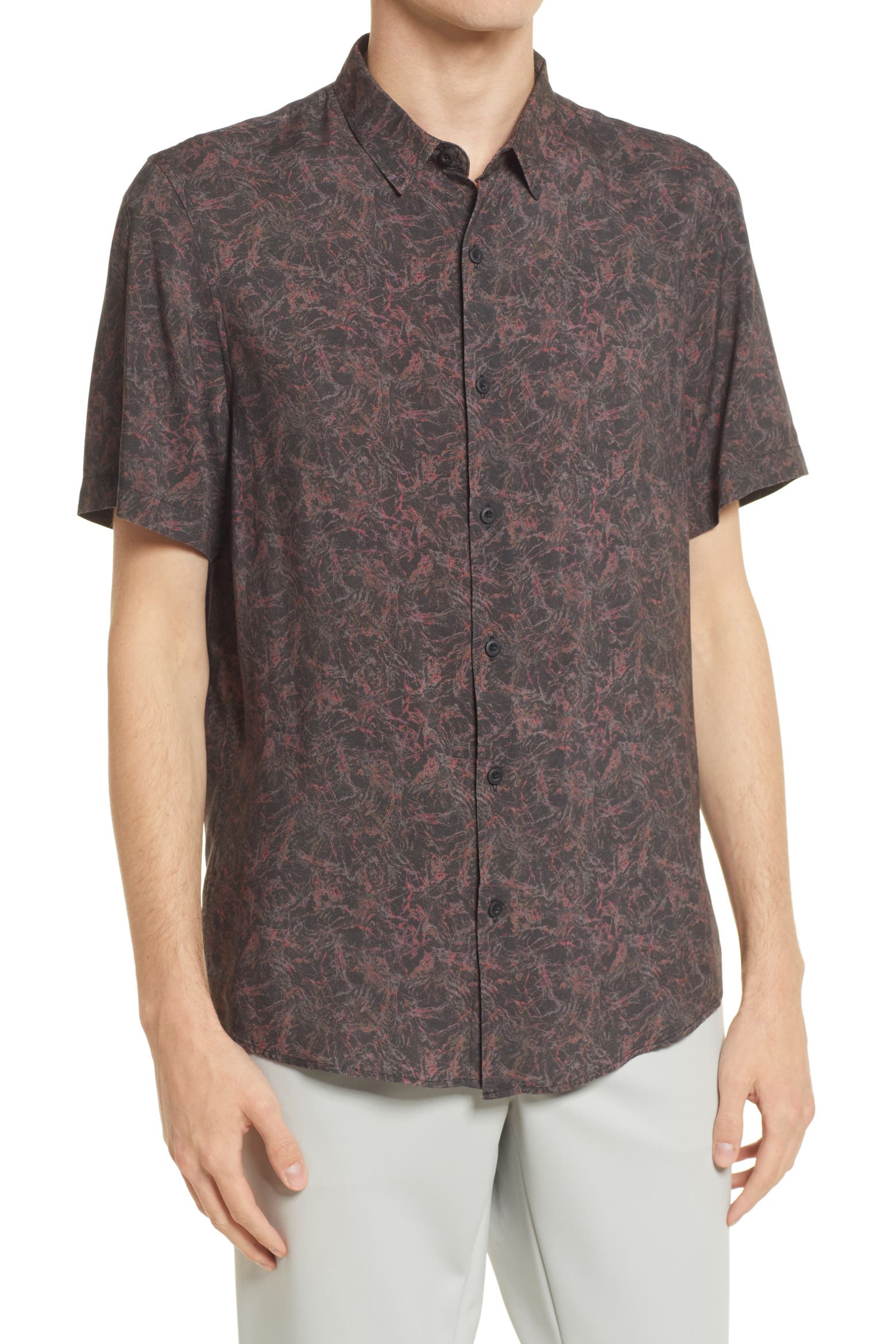 Open Edit Marble Print Short Sleeve Button-Up Shirt (Men) | Nordstromrack