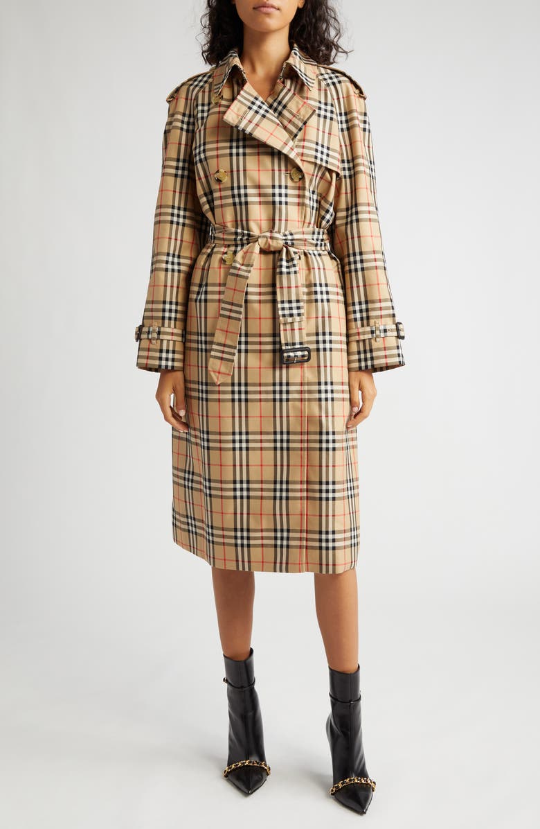 Burberry Harehope Check Trench Coat, Main, color,