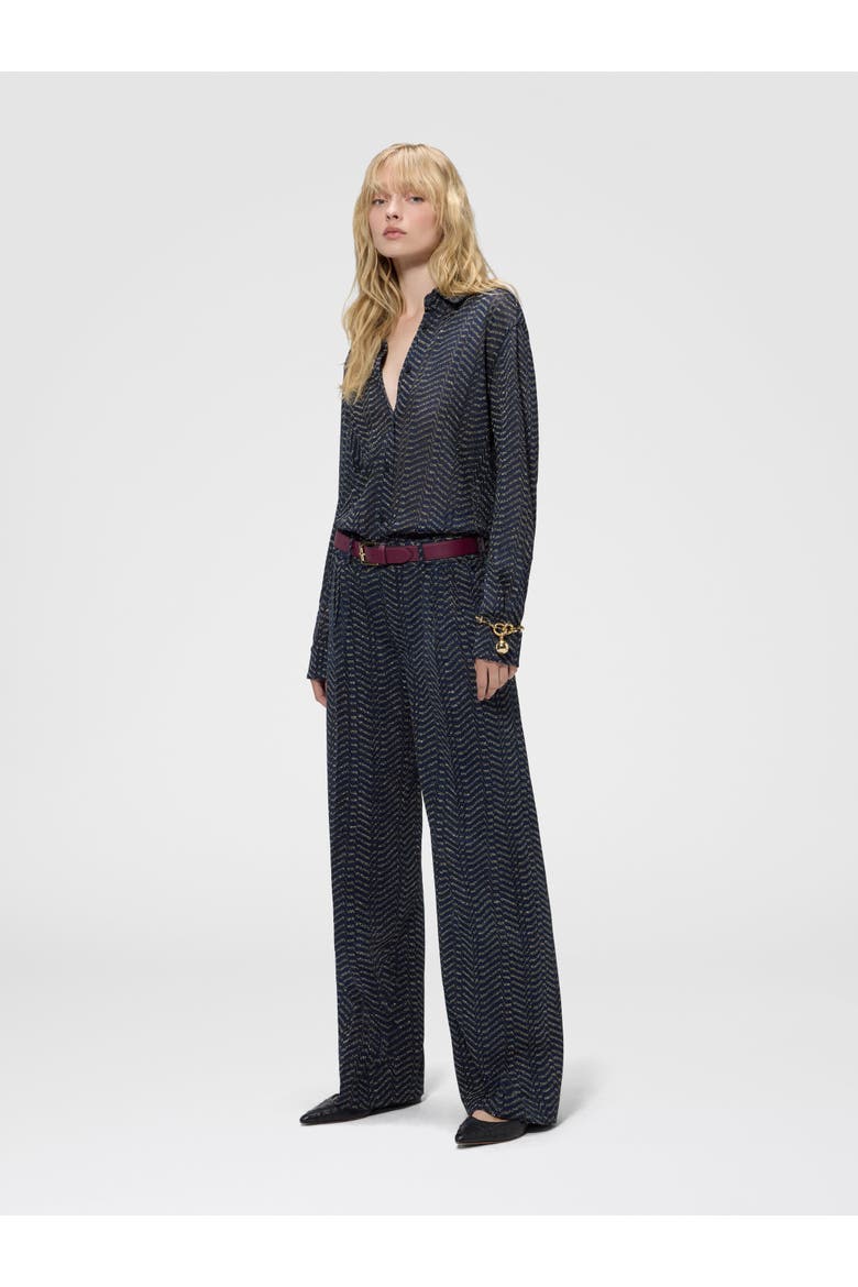 Classic Viscose Lamé Trousers With Greek Key Motif, Alternate, color, Blue& Gold
