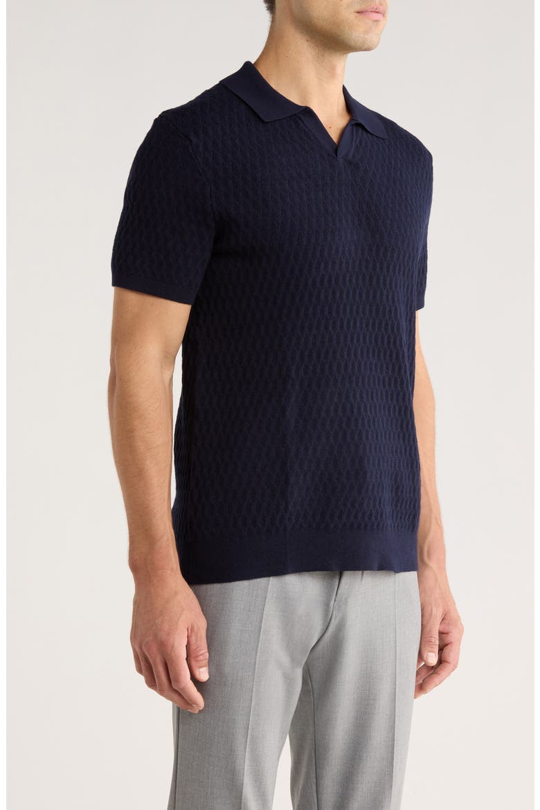 Rylan Johnny Collar Cotton Blend Polo Sweater, Alternate, color, NAVY