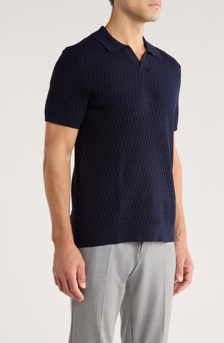 Robert Barakett Rylan Johnny Collar Cotton Blend Polo Sweater, Alternate, color, Navy