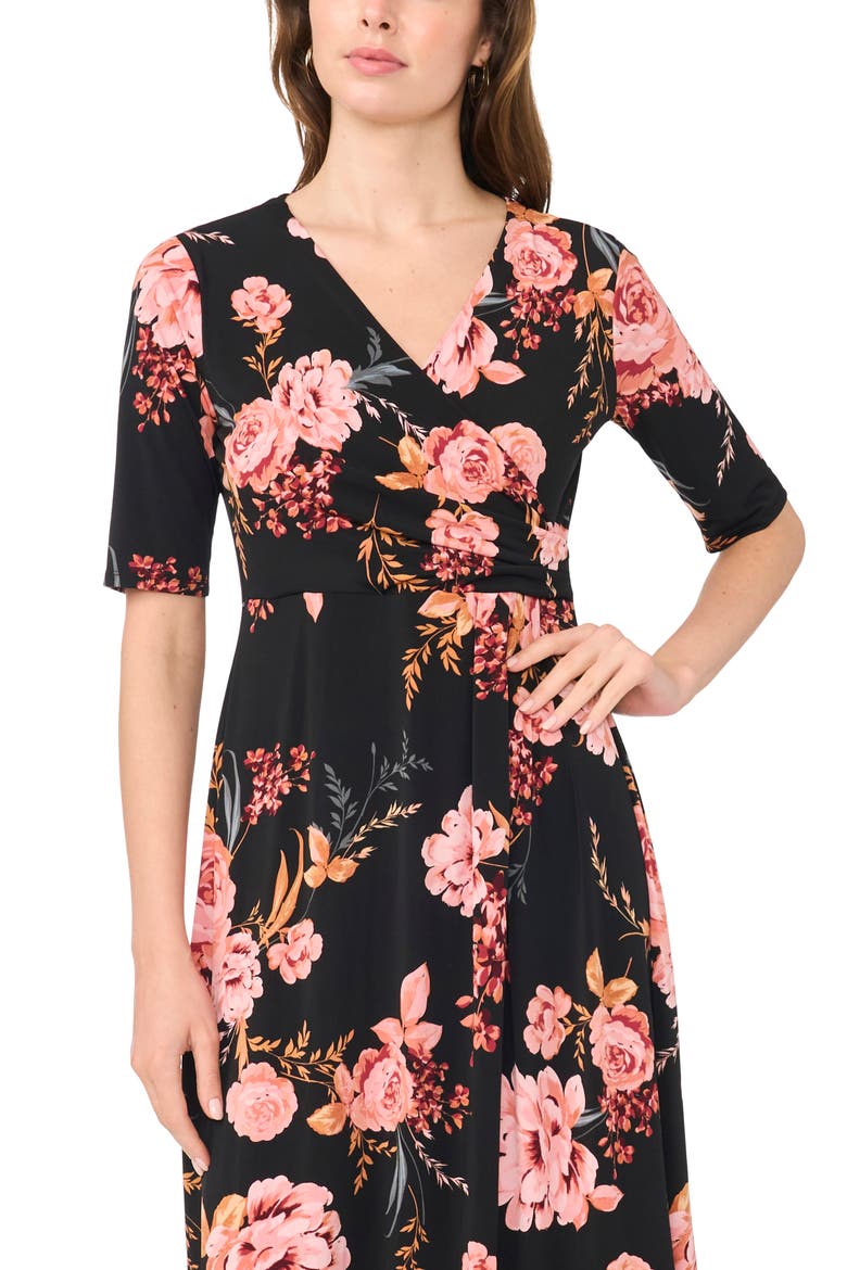 V-Neck Faux Wrap Midi Dress, Alternate, color, CANDLELIGHT PEACH