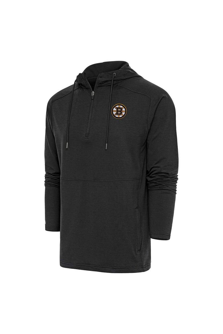 Men's Antigua Heather Black Boston Bruins Spikes Raglan Quarter-Zip Hoodie, Main, color, Heather Black