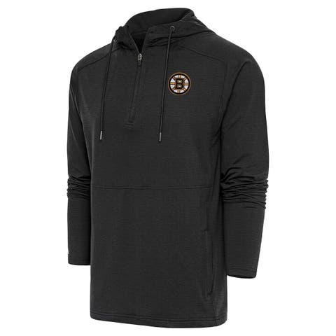 Men's Antigua Heather Black Boston Bruins Spikes Raglan Quarter-Zip Hoodie