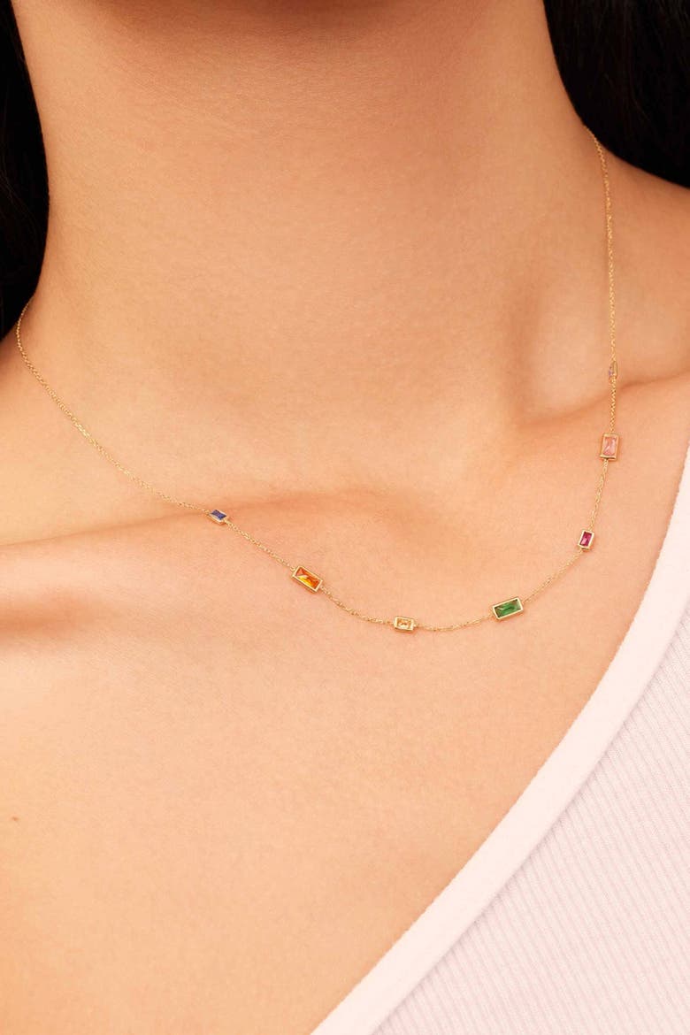 14K Gold Fresco Station Necklace, Alternate, color, Multicolor Zirconia